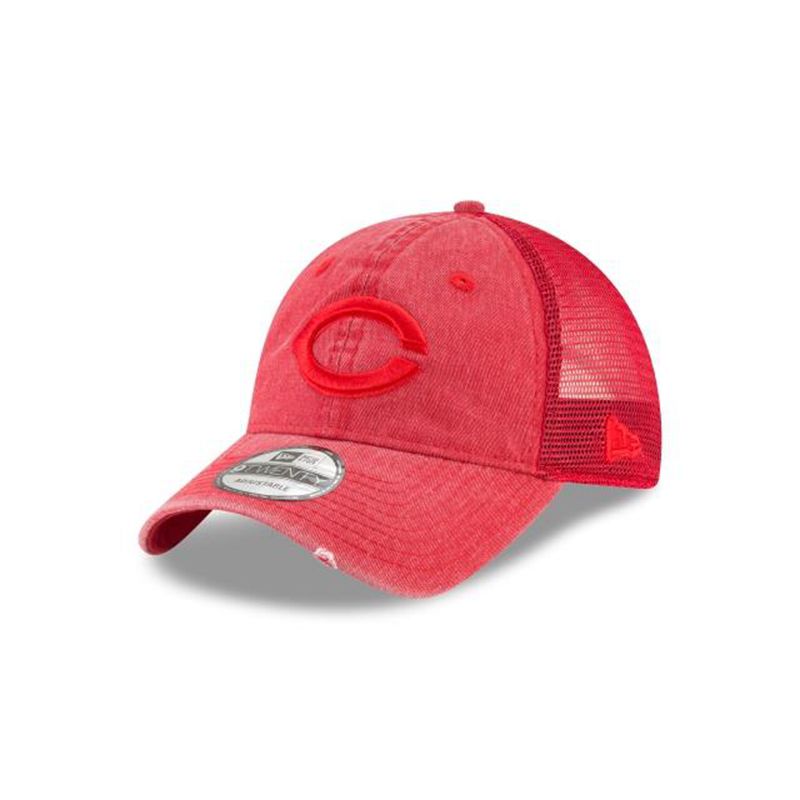 MLB Cincinnati Reds Tonal Washed Trucker 9Twenty Adjustable (OHL1446) - Red New Era Caps